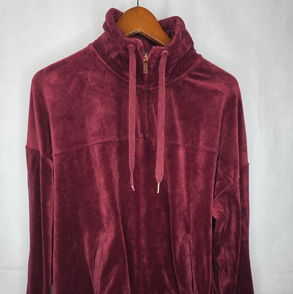 Champion Mock Neck Sweatshirt Maroon Red Velour 1/4 Zip Long Sleeve XL